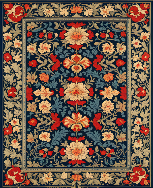 William Morris Style Collection PD (142) - Redcar carpet Fabric Pattern - Van-Go Paint-By-Number Kit