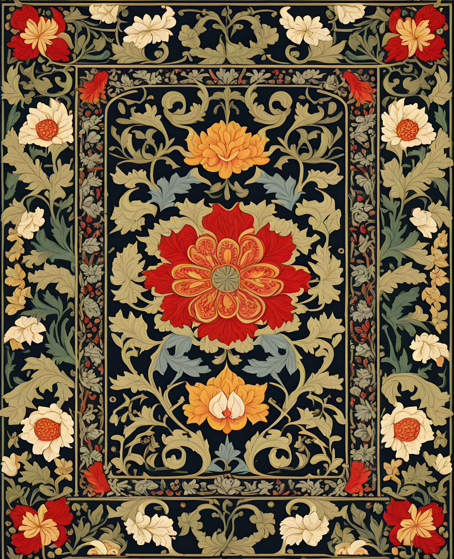 William Morris Style Collection PD (140) - Redcar carpet Fabric Pattern - Van-Go Paint-By-Number Kit