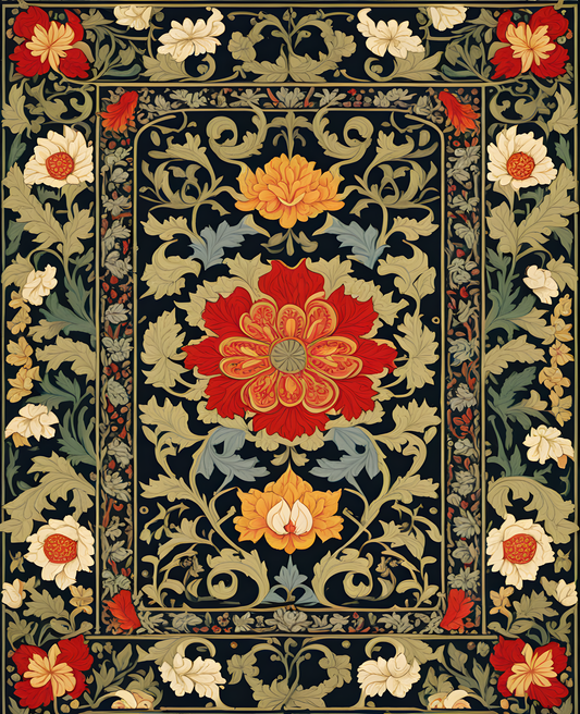 William Morris Style Collection PD (140) - Redcar carpet Fabric Pattern - Van-Go Paint-By-Number Kit