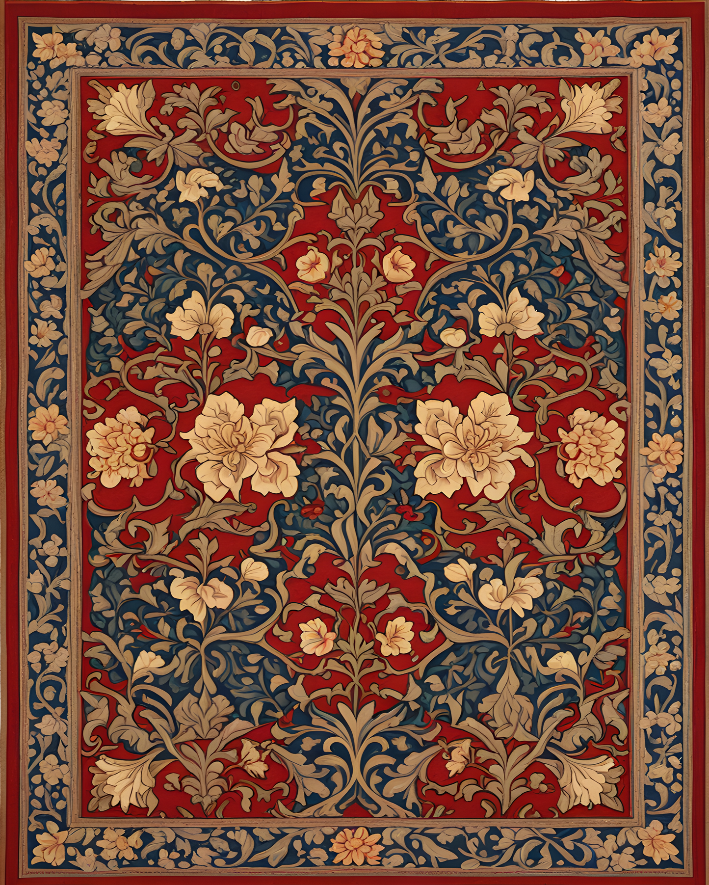William Morris Style Collection PD (141) - Redcar carpet Fabric Pattern - Van-Go Paint-By-Number Kit