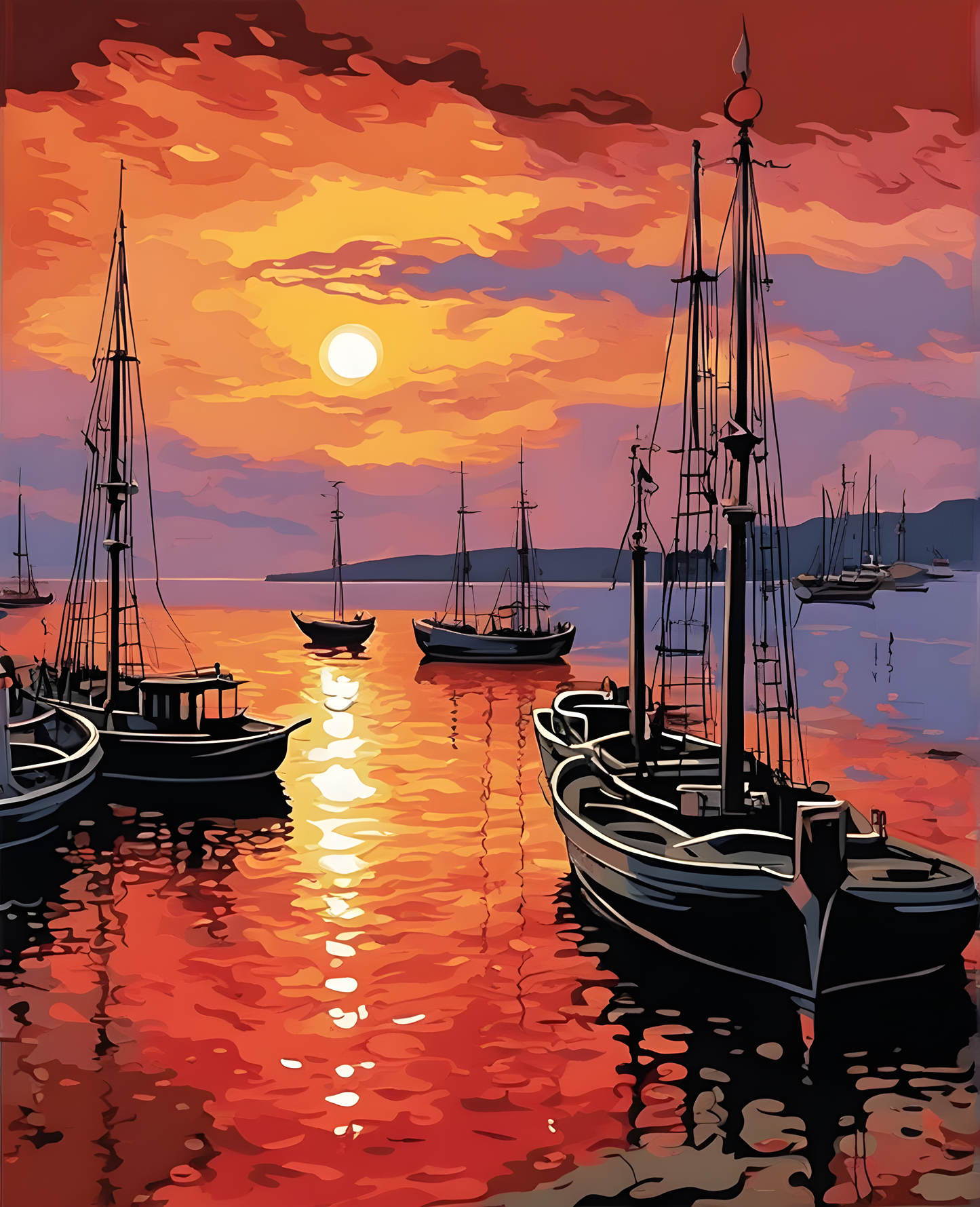 Reddish Sunset Over the Harbor (2) - Van-Go Paint-By-Number Kit