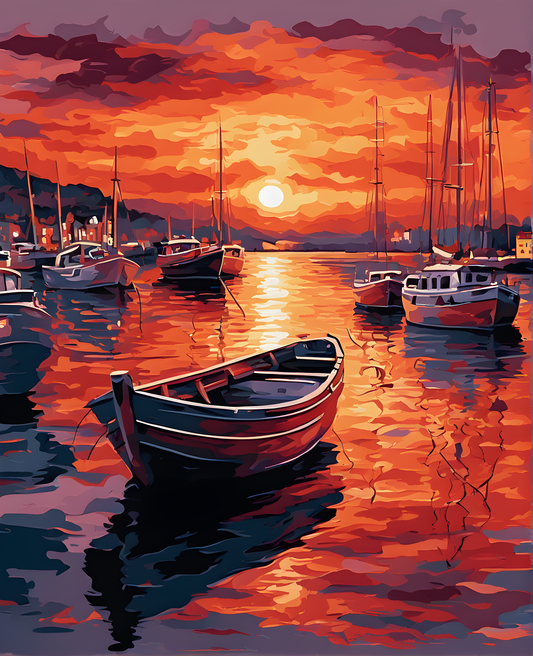 Reddish Sunset Over the Harbor (1) - Van-Go Paint-By-Number Kit