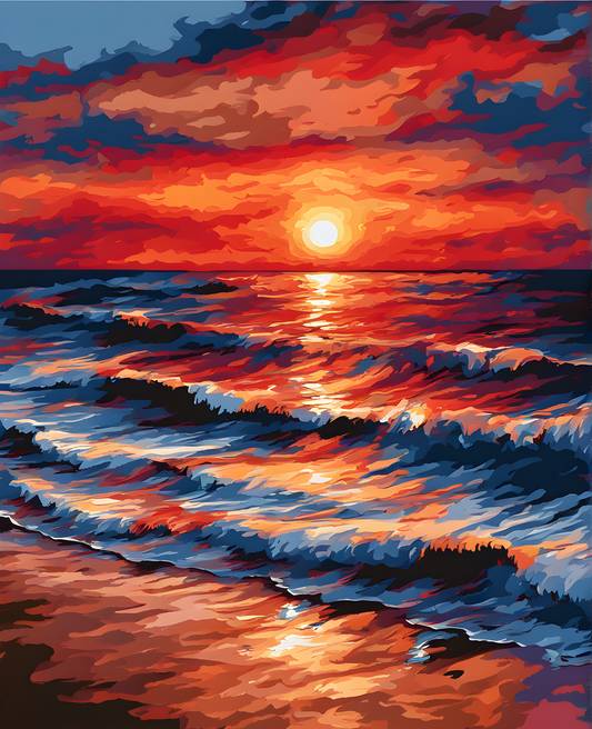 Reddish Sunset over the Sea (2) - Van-Go Paint-By-Number Kit
