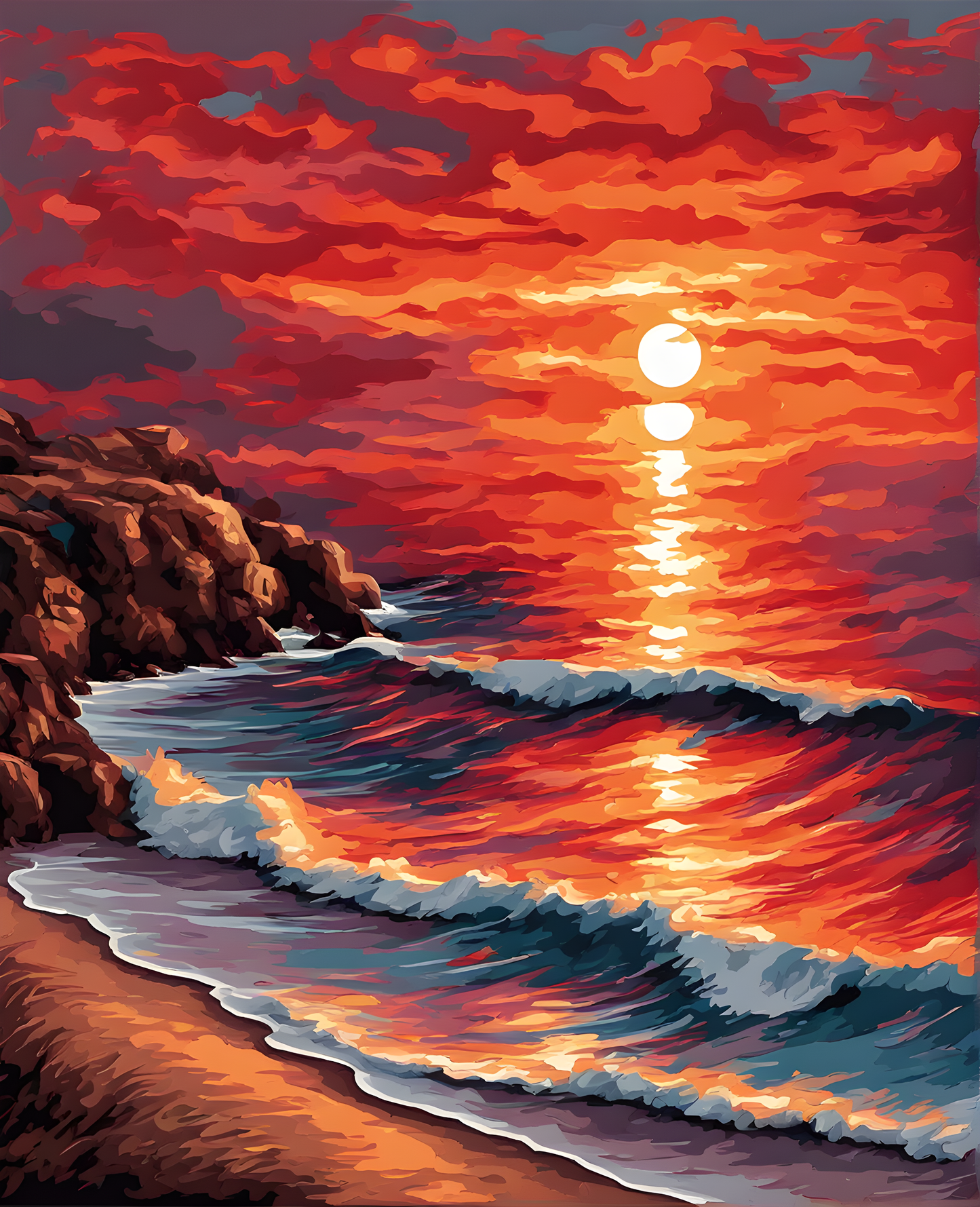 Reddish Sunset over the Sea (1) - Van-Go Paint-By-Number Kit
