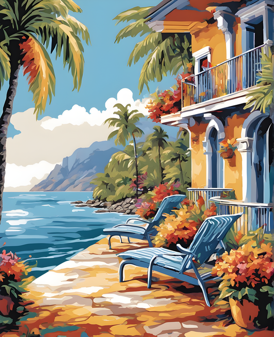Relaxing Caribbean Seaside Terrace (2) - Van-Go Paint-By-Number Kit
