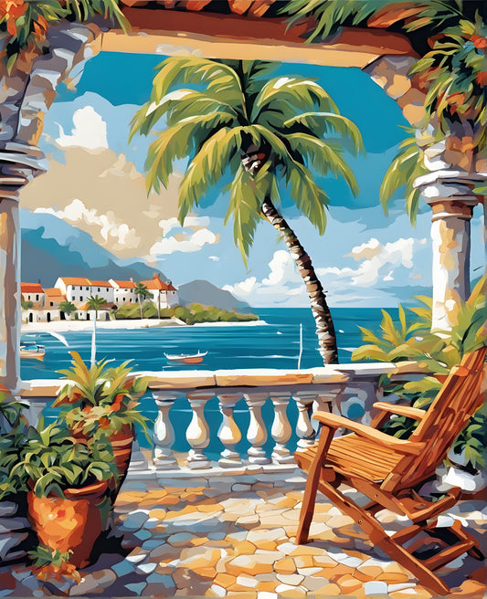 Relaxing Caribbean Seaside Terrace (3) - Van-Go Paint-By-Number Kit