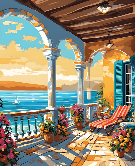 Relaxing Caribbean Seaside Terrace (4) - Van-Go Paint-By-Number Kit