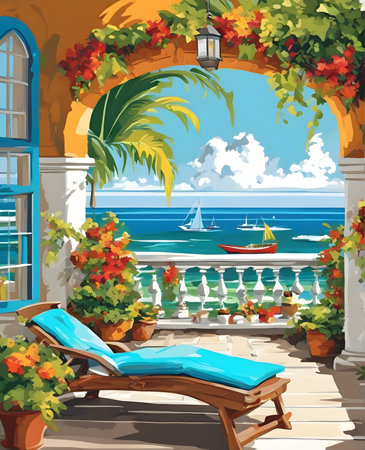 Relaxing Caribbean Seaside Terrace (1) - Van-Go Paint-By-Number Kit