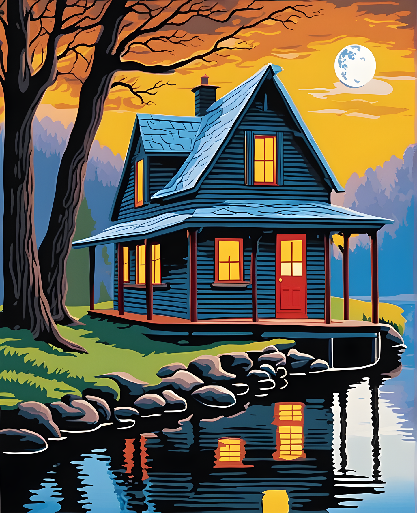 River Bank Cabin at Fool Moon (2) - Van-Go Paint-By-Number Kit