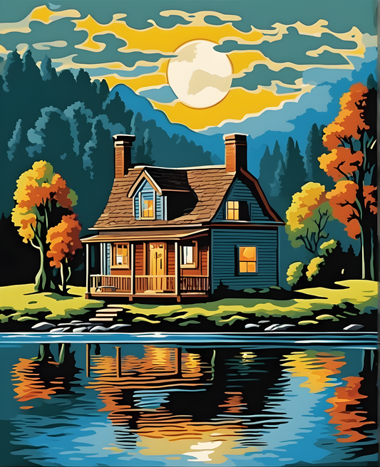 River Bank Cabin at Fool Moon (3) - Van-Go Paint-By-Number Kit