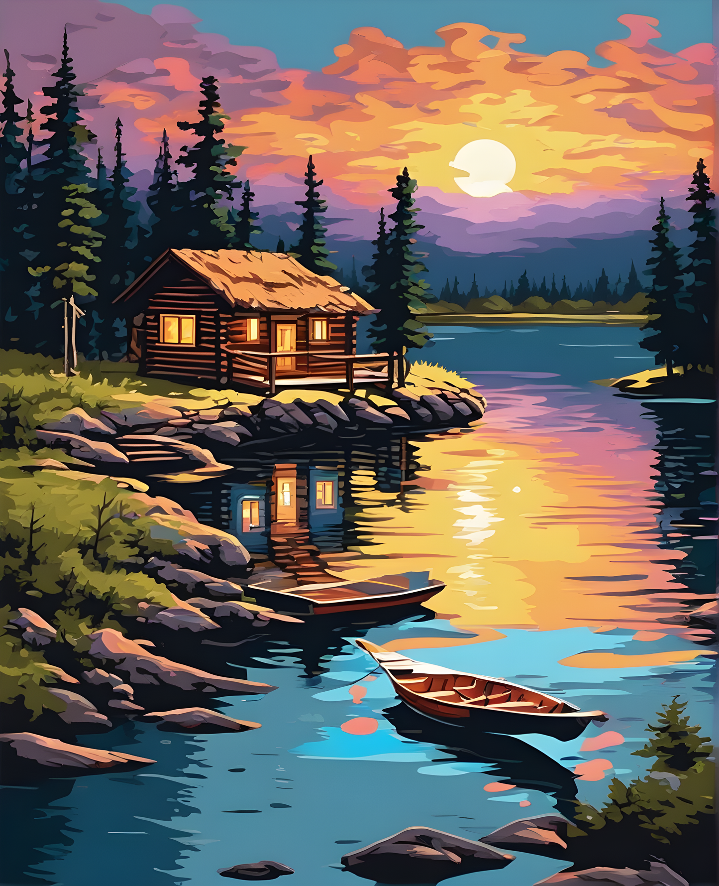 River Bank Cabin at Fool Moon (1) - Van-Go Paint-By-Number Kit