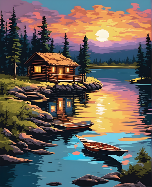 River Bank Cabin at Fool Moon (1) - Van-Go Paint-By-Number Kit
