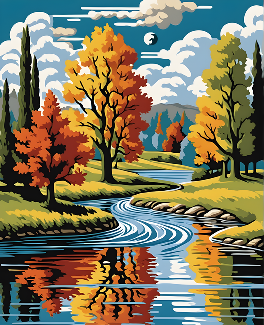 River landscape at Harvest (4) - Van-Go Paint-By-Number Kit