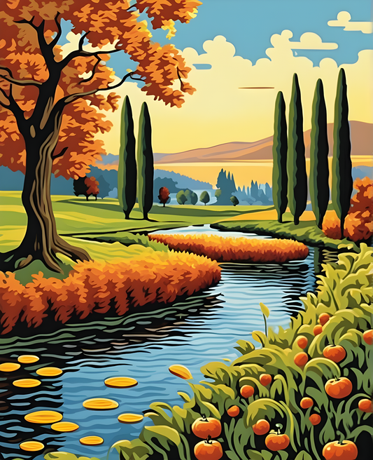 River landscape at Harvest (2) - Van-Go Paint-By-Number Kit