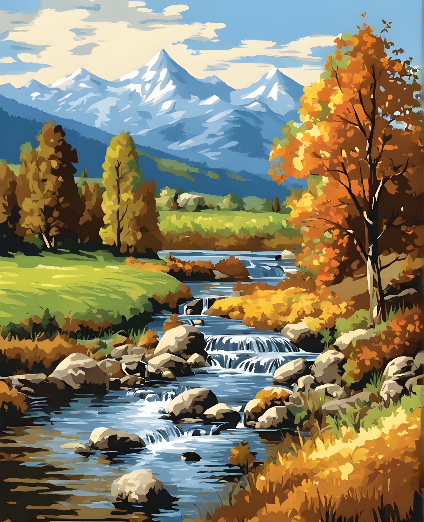 River landscape at Harvest (1) - Van-Go Paint-By-Number Kit