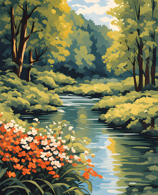 Riverbank in Bloom (3) - Van-Go Paint-By-Number Kit