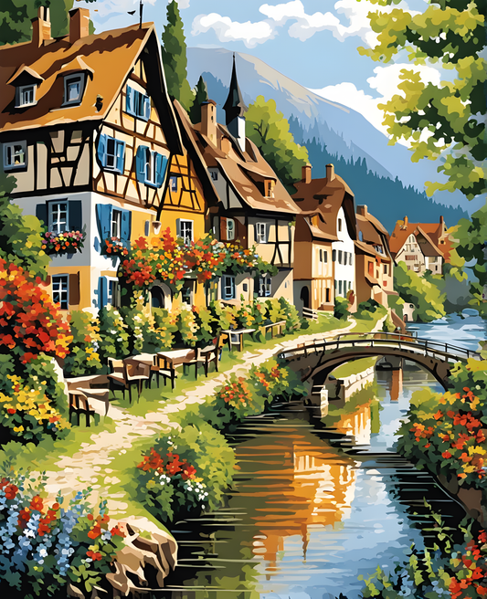 Riverside Alsatian Village (2) - Van-Go Paint-By-Number Kit