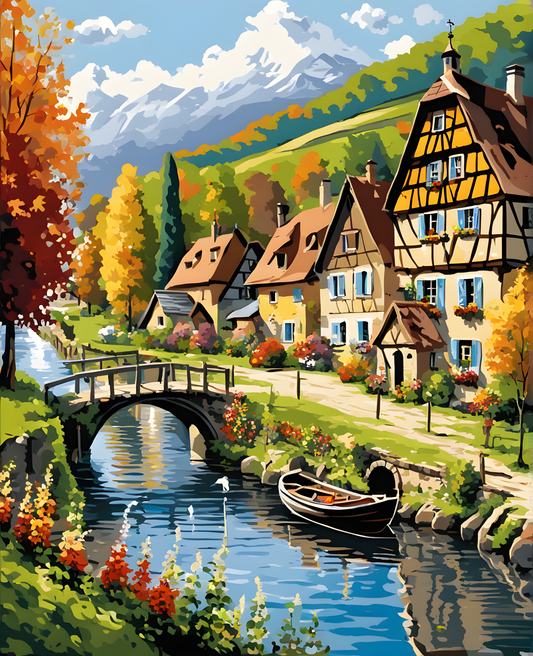 Riverside Alsatian Village (1) - Van-Go Paint-By-Number Kit