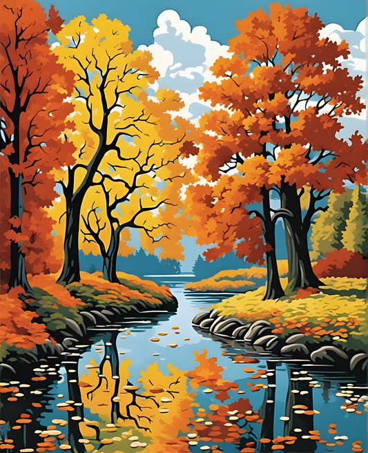 Riverside Autumn Trees (1) - Van-Go Paint-By-Number Kit