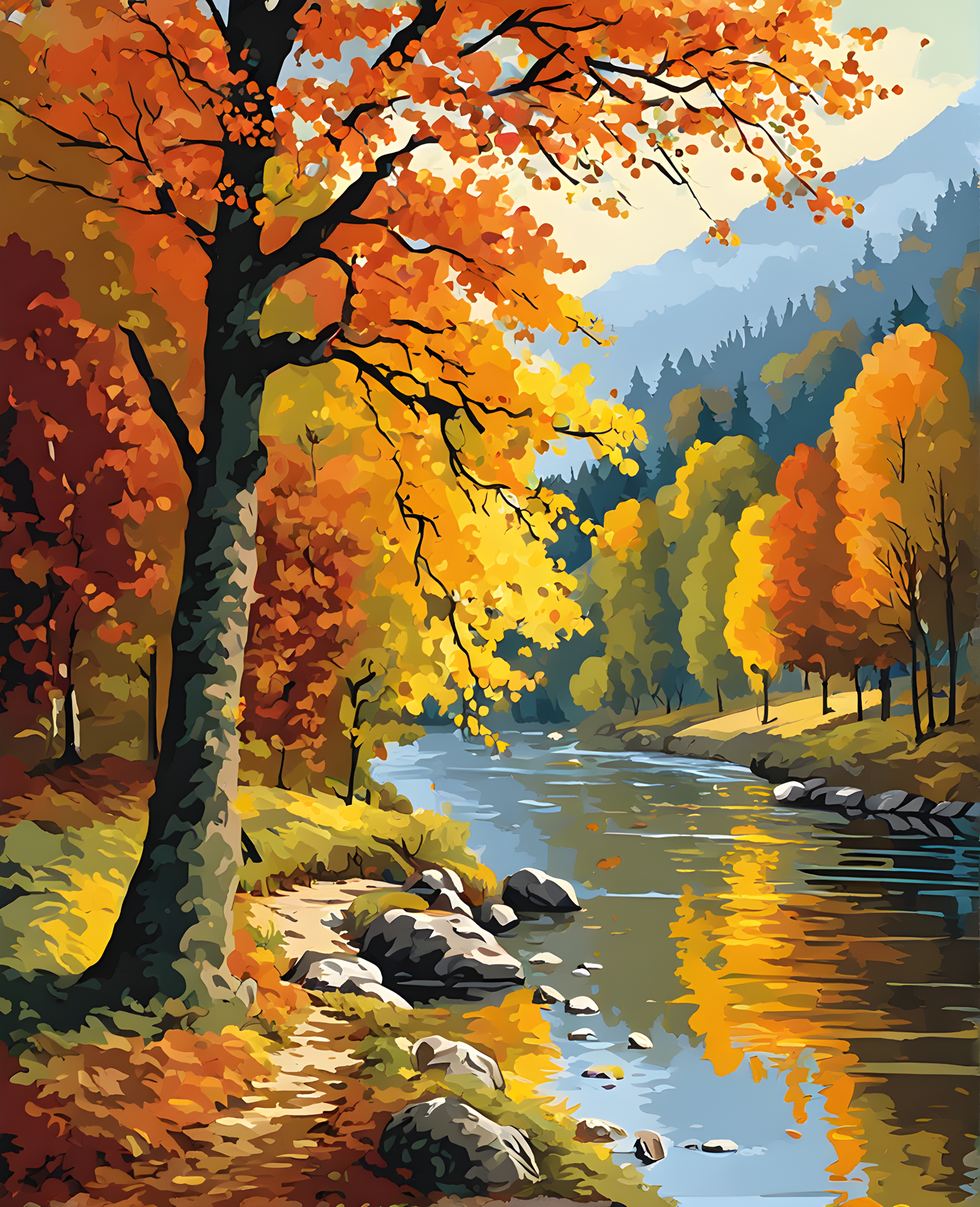 Riverside Autumn Trees (2) - Van-Go Paint-By-Number Kit