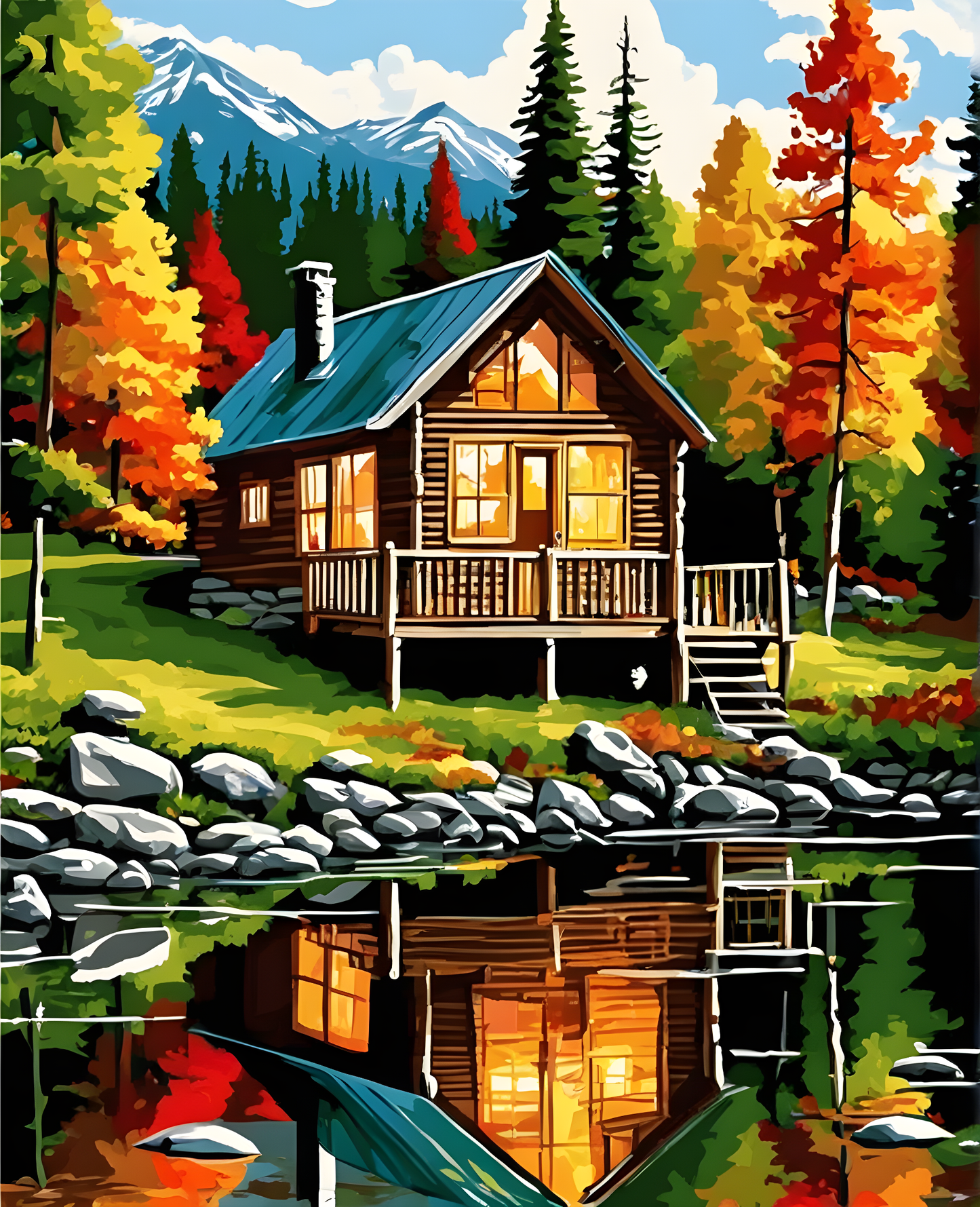 Riverside Cabin in the Woods - Van-Go Paint-By-Number Kit