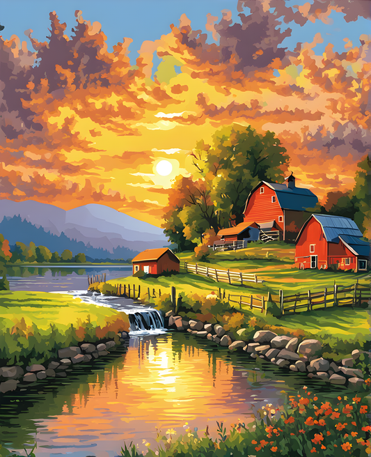 Riverside Farm at Sunset (2) - Van-Go Paint-By-Number Kit