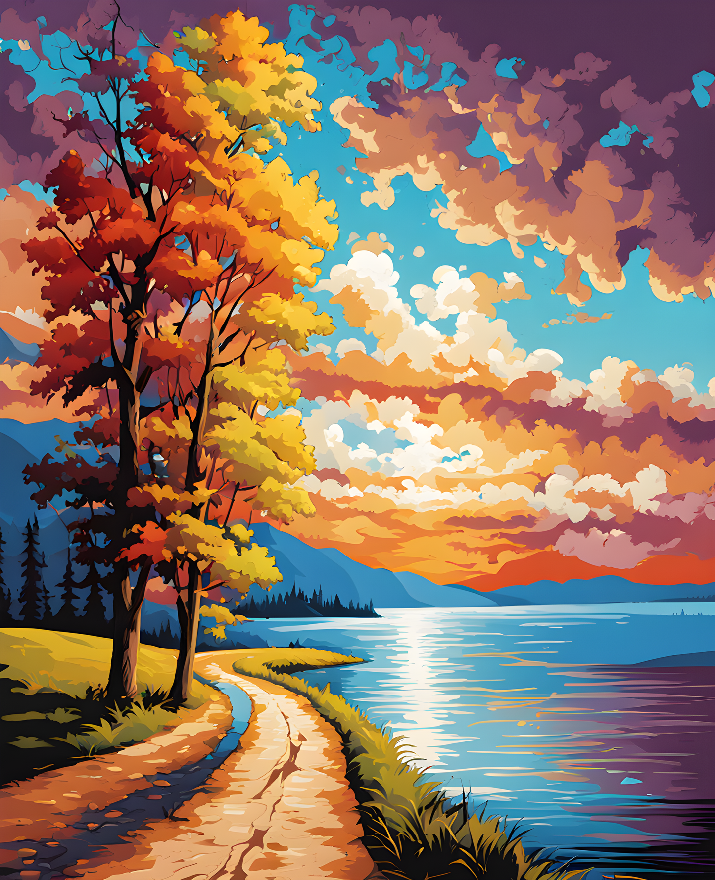 A Road Leading to the Lake (1) - Van-Go Paint-By-Number Kit