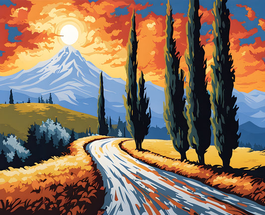 A Road with Cypress in Starry Night (3) - Van-Go Paint-By-Number Kit