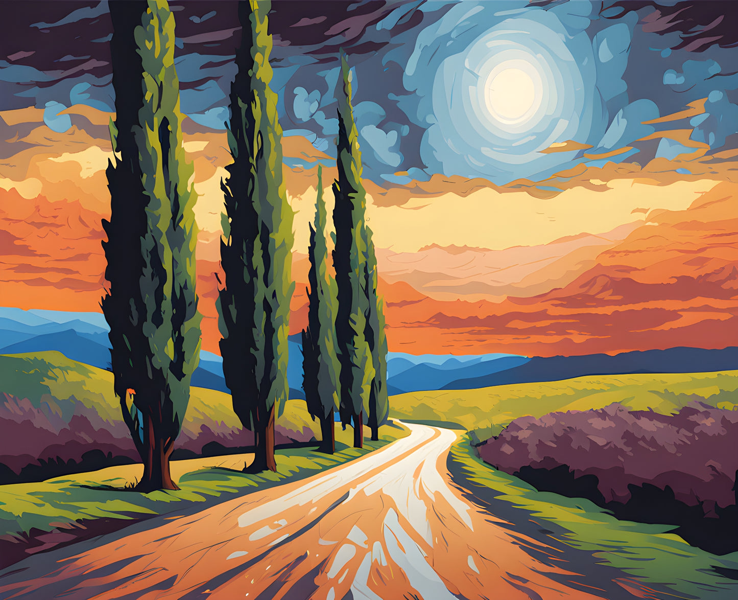 A Road with Cypress in Starry Night (4) - Van-Go Paint-By-Number Kit