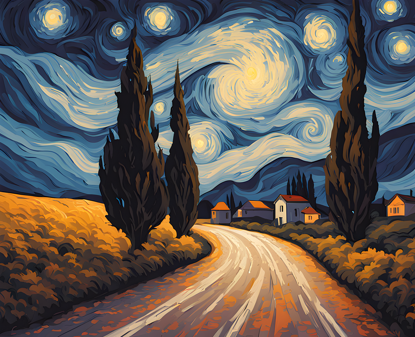 A Road with Cypress in Starry Night (2) - Van-Go Paint-By-Number Kit