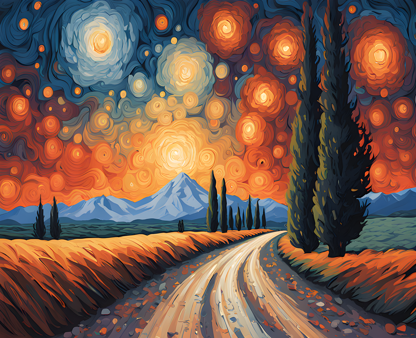 A Road with Cypress in Starry Night (1) - Van-Go Paint-By-Number Kit