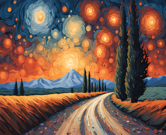 A Road with Cypress in Starry Night (1) - Van-Go Paint-By-Number Kit