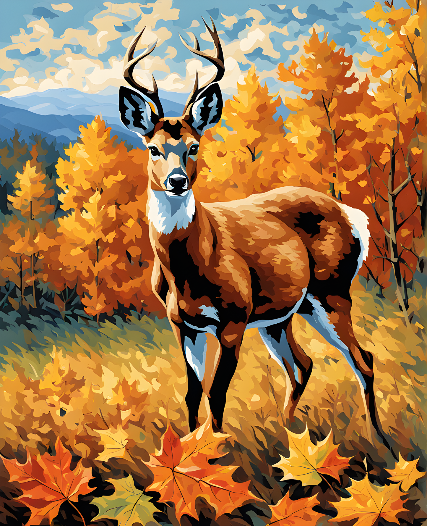 Roe Deer with Autumn Leaves PD (1) - Van-Go Paint-By-Number Kit