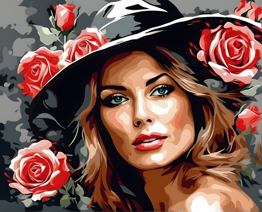 Roses Lady with a Black Hat (2) - Van-Go Paint-By-Number Kit