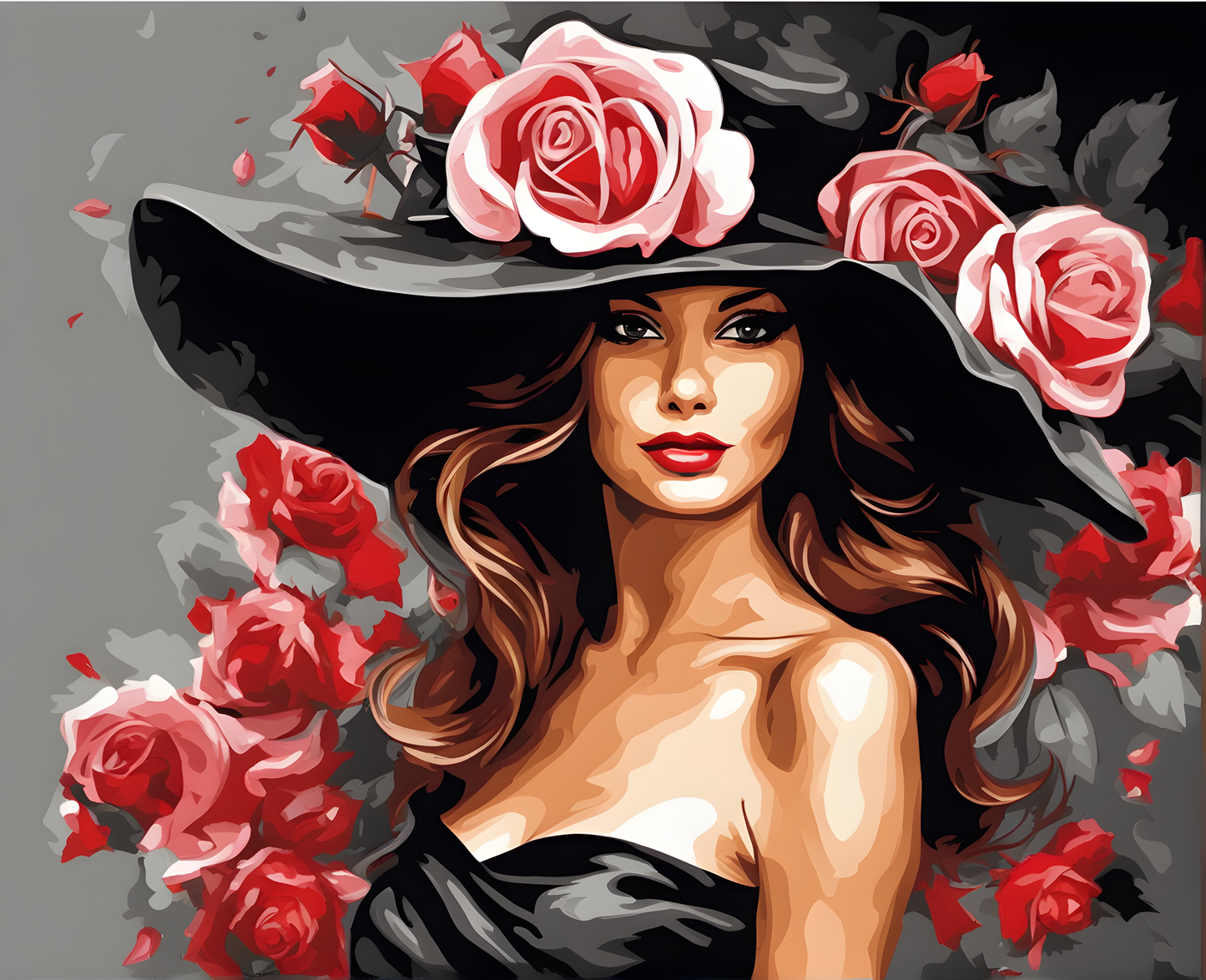 Roses Lady with a Black Hat (1) - Van-Go Paint-By-Number Kit