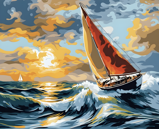 Sailboat in a Wavy Sea - Van-Go Paint-By-Number Kit