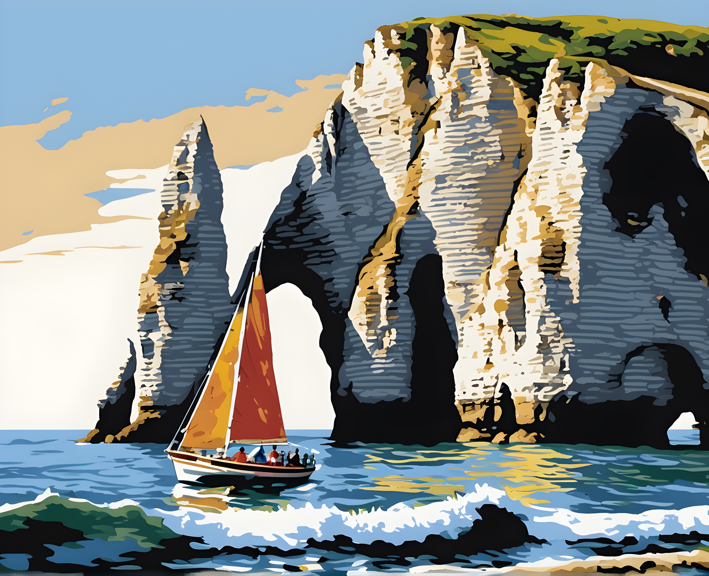 Sailing near the Rock Arch at Etretat, France PD - Van-Go Paint-By-Number Kit