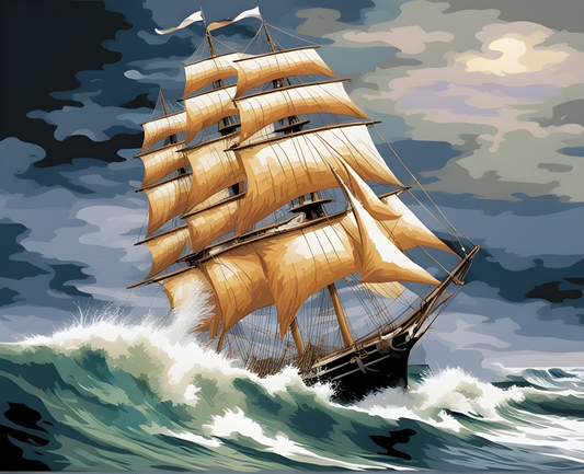 Sailing Ships Collection PD (6) - Sailing ship in a stormy sea - Van-Go Paint-By-Number Kit
