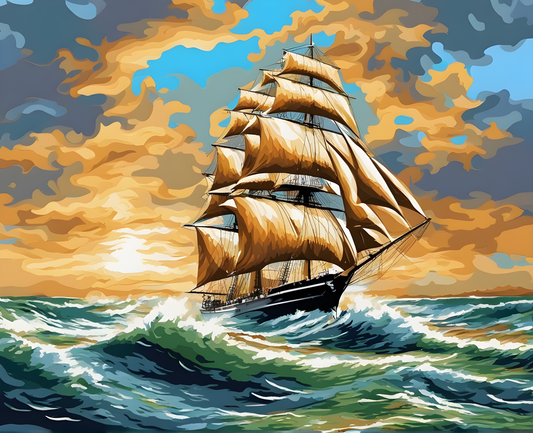 Sailboat in a Wavy Sea (2) - Van-Go Paint-By-Number Kit