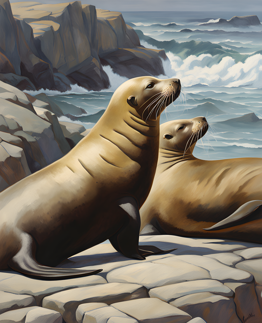 USA Great Places (136) - Sea lions at La Jolla, California - Van-Go Paint-By-Number Kit