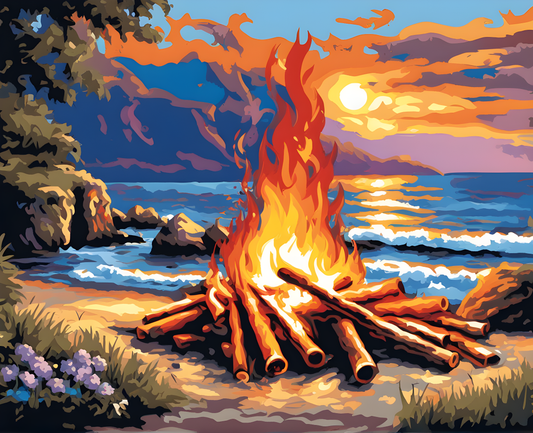 Seaside Bonfire Landscape - Van-Go Paint-By-Number Kit