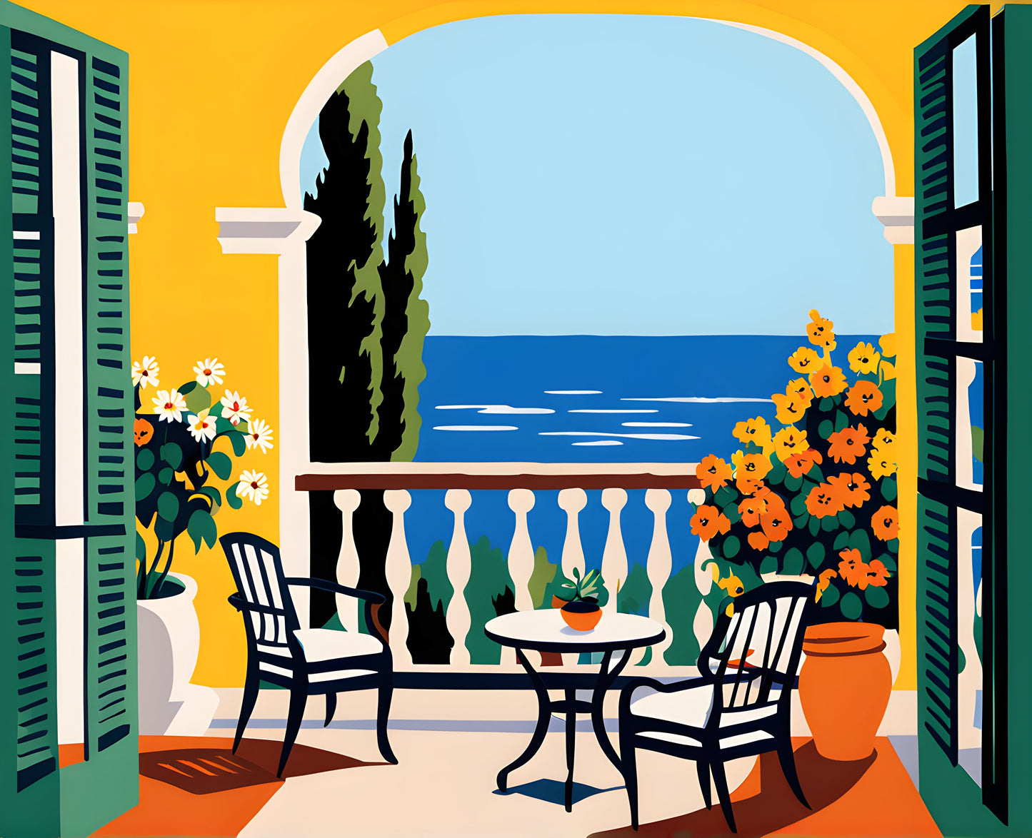 Seaside Garden Balcony (PD) - Van-Go Paint-By-Number Kit