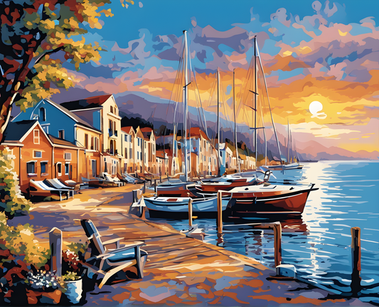 Seaside Marina Landscape - Van-Go Paint-By-Number Kit