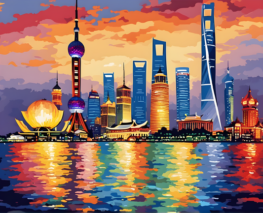 Shanghai Skyline at Twilight - Van-Go Paint-By-Number Kit