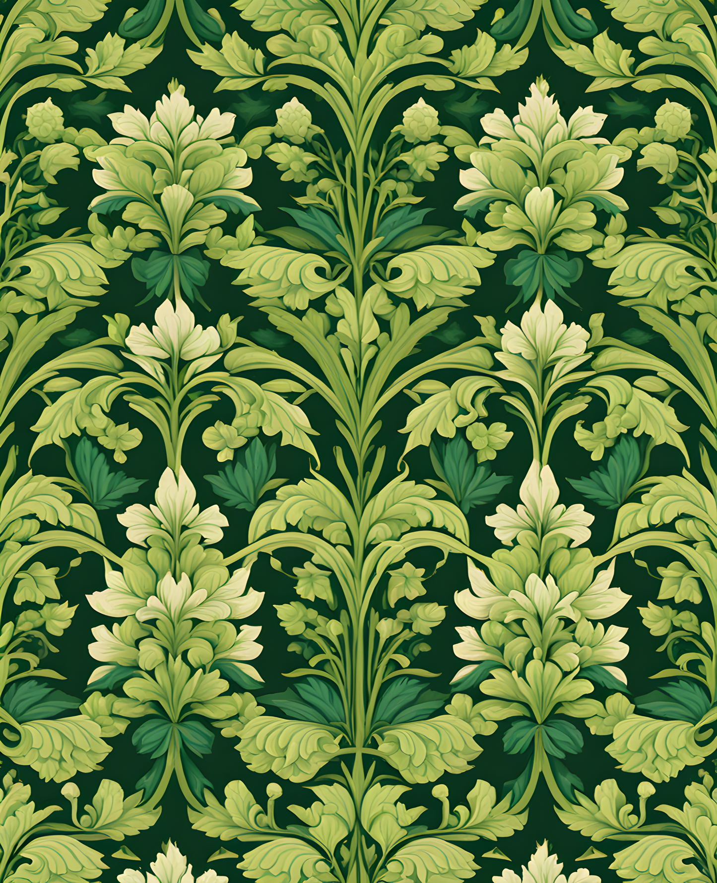 William Morris Style Collection PD (146) - Sharon Shades of Green Fabric Pattern - Van-Go Paint-By-Number Kit