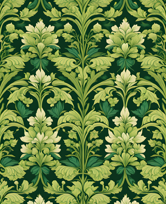 William Morris Style Collection PD (146) - Sharon Shades of Green Fabric Pattern - Van-Go Paint-By-Number Kit