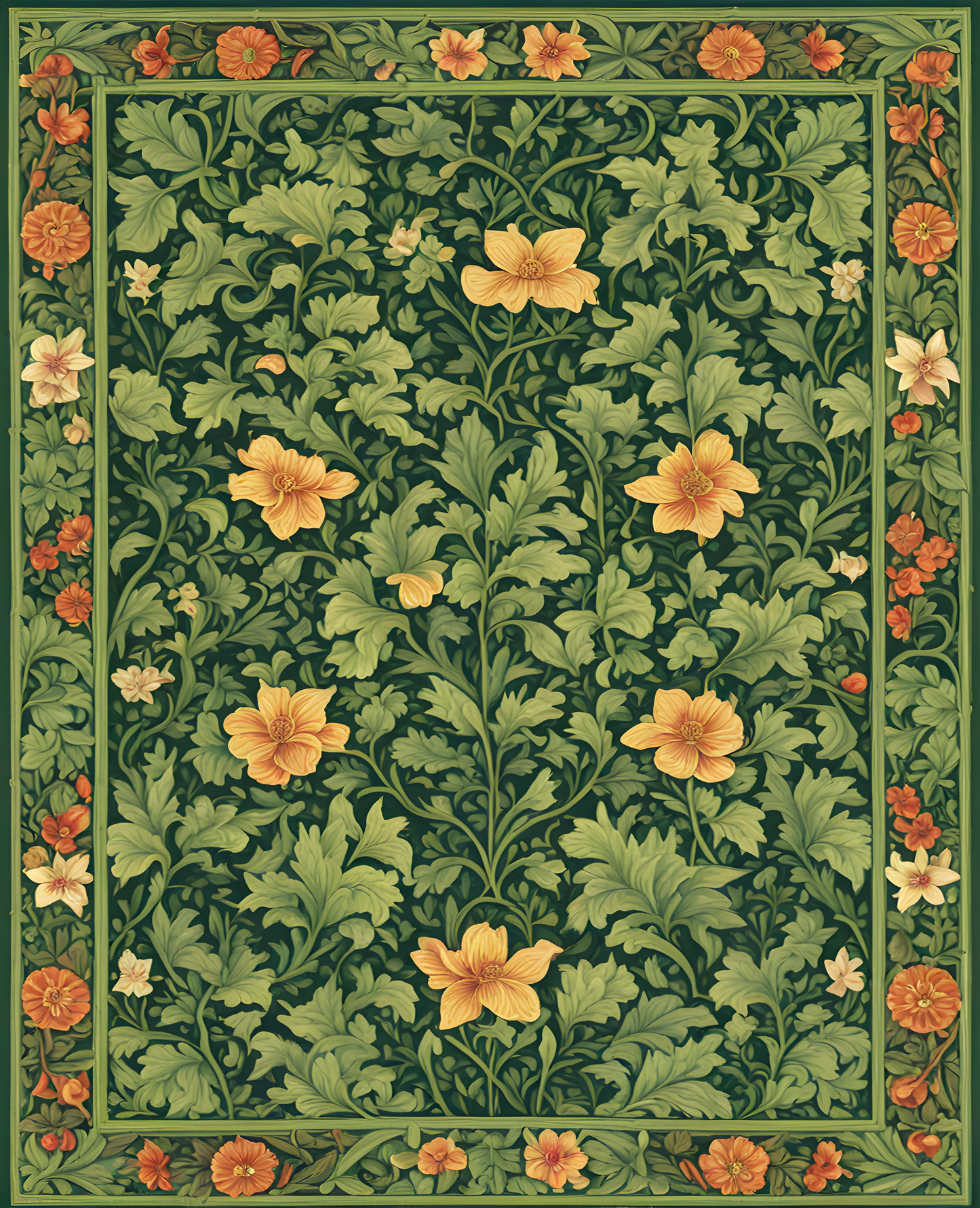 William Morris Style Collection PD (147) - Sharon Shades of Green Fabric Pattern - Van-Go Paint-By-Number Kit