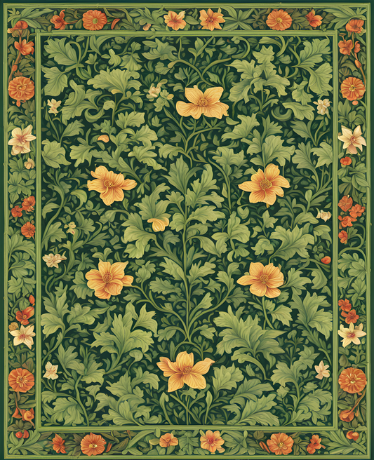 William Morris Style Collection PD (147) - Sharon Shades of Green Fabric Pattern - Van-Go Paint-By-Number Kit