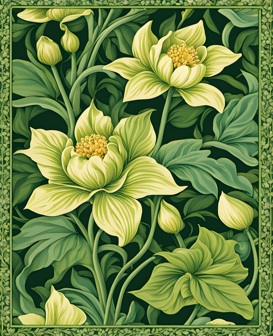 William Morris Style Collection PD (148) - Sharon Shades of Green Fabric Pattern - Van-Go Paint-By-Number Kit