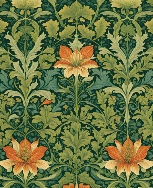William Morris Style Collection PD (149) - Sharon Shades of Green Fabric Pattern - Van-Go Paint-By-Number Kit